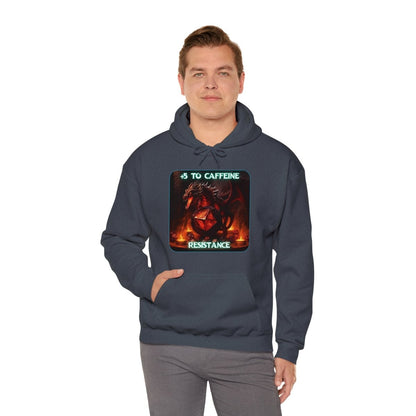 Goated Goods - D&D - +5 to Caffeine Resistance - Unisex Hoodie - Heather Navy - S