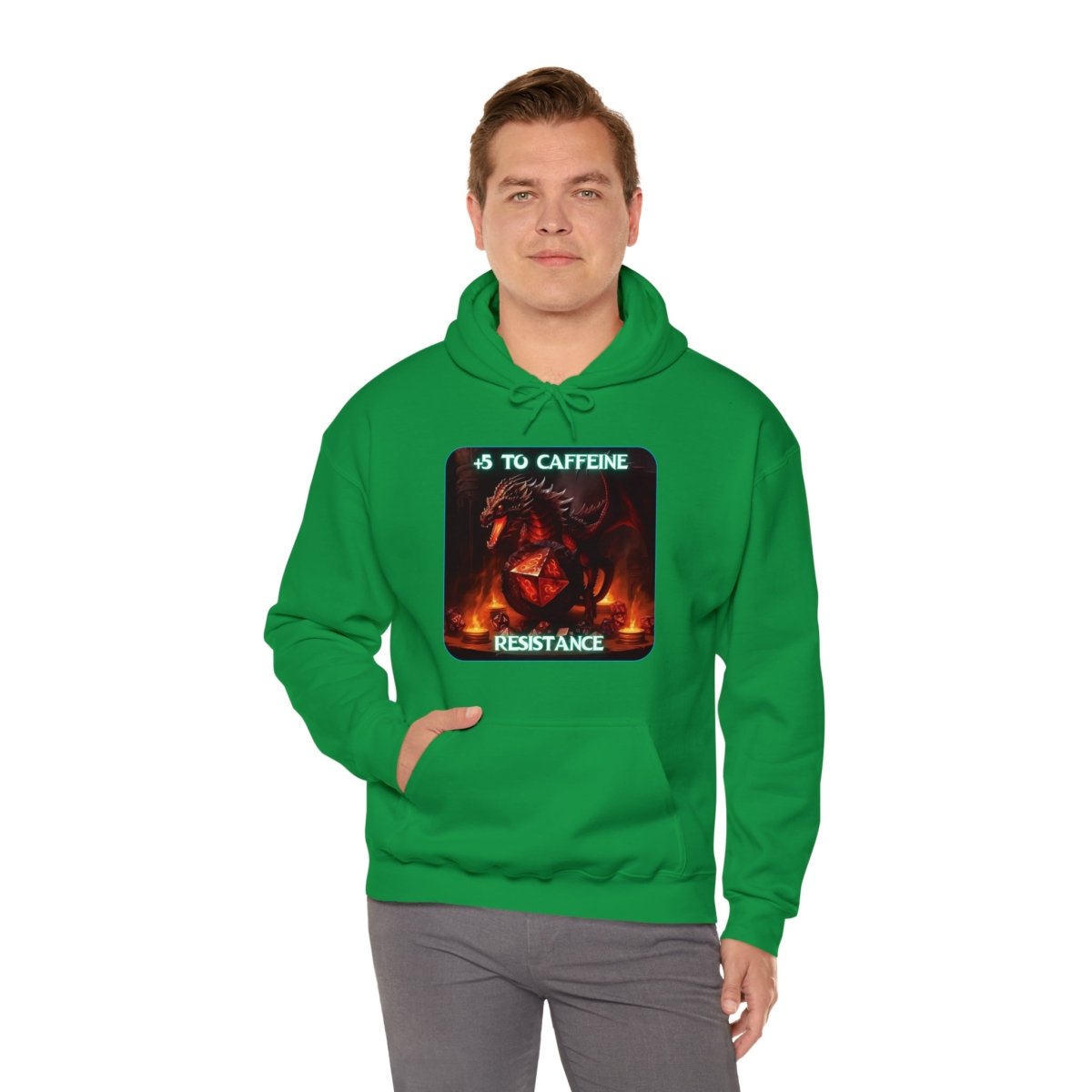 Goated Goods - D&D - +5 to Caffeine Resistance - Unisex Hoodie - Irish Green - S