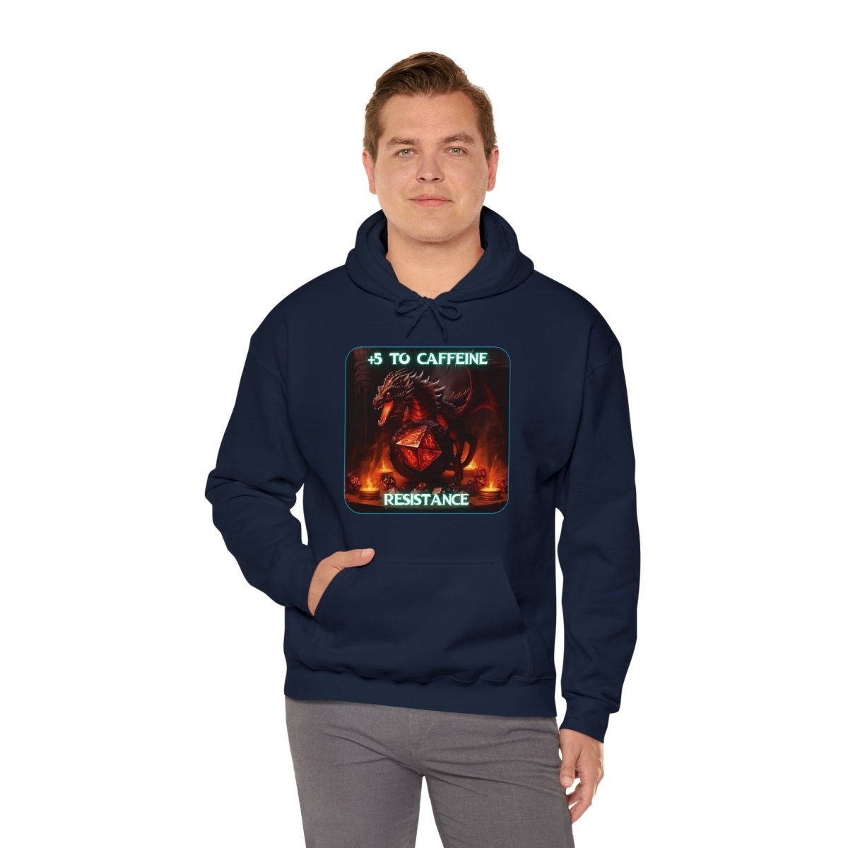 Goated Goods - D&D - +5 to Caffeine Resistance - Unisex Hoodie - Navy - S