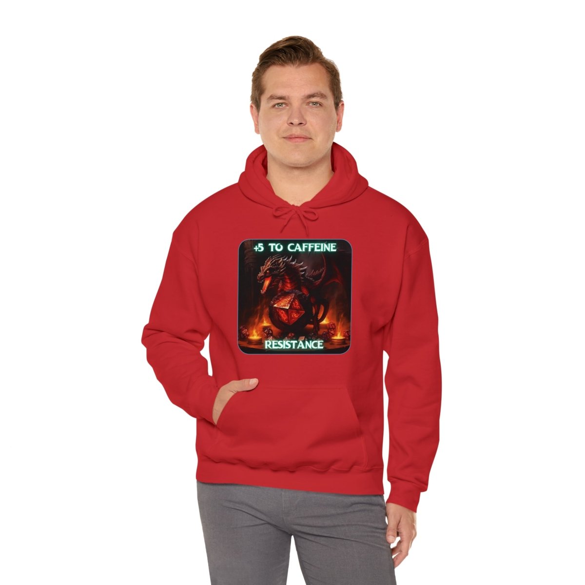 Goated Goods - D&D - +5 to Caffeine Resistance - Unisex Hoodie - Red - S