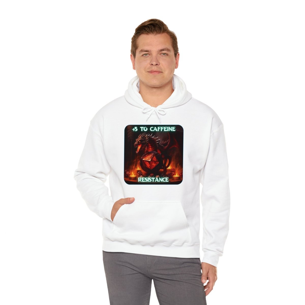 Goated Goods - D&D - +5 to Caffeine Resistance - Unisex Hoodie - White - S