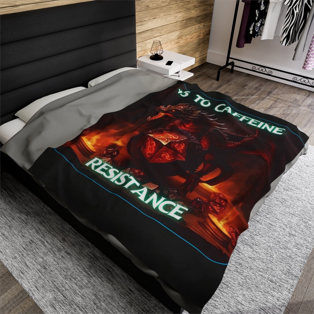 Goated Goods - D&D - +5 to Caffeine Resistance - Velveteen Plush Blanket - 60" × 80" -