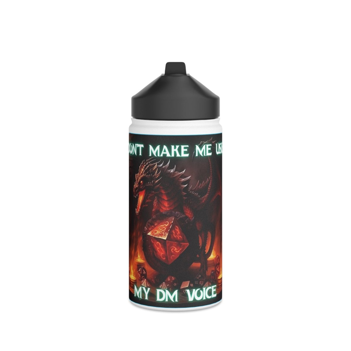 Goated Goods - D&D - Don't Make Me Use My DM Voice - Stainless Steel Water Bottle, Standard Lid - 12oz - White