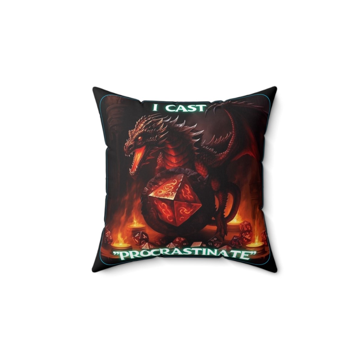 Goated Goods - D&D - I Cast Procrastinate - Square Pillow - 14" × 14" -