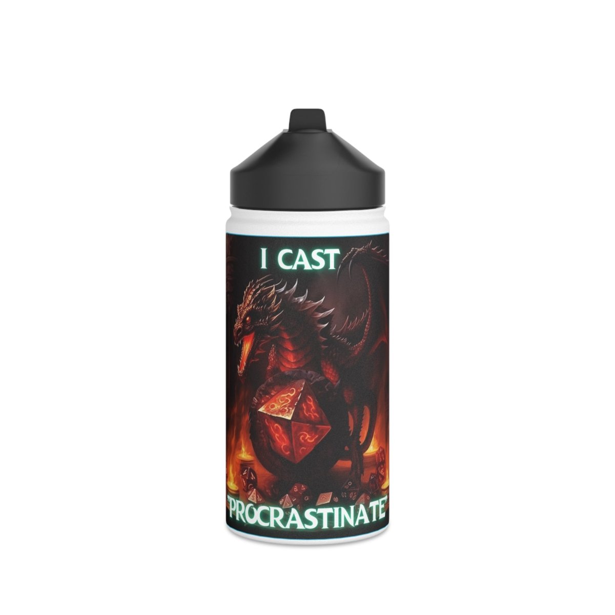 Goated Goods - D&D - I Cast Procrastinate - Stainless Steel Water Bottle, Standard Lid - 12oz - White