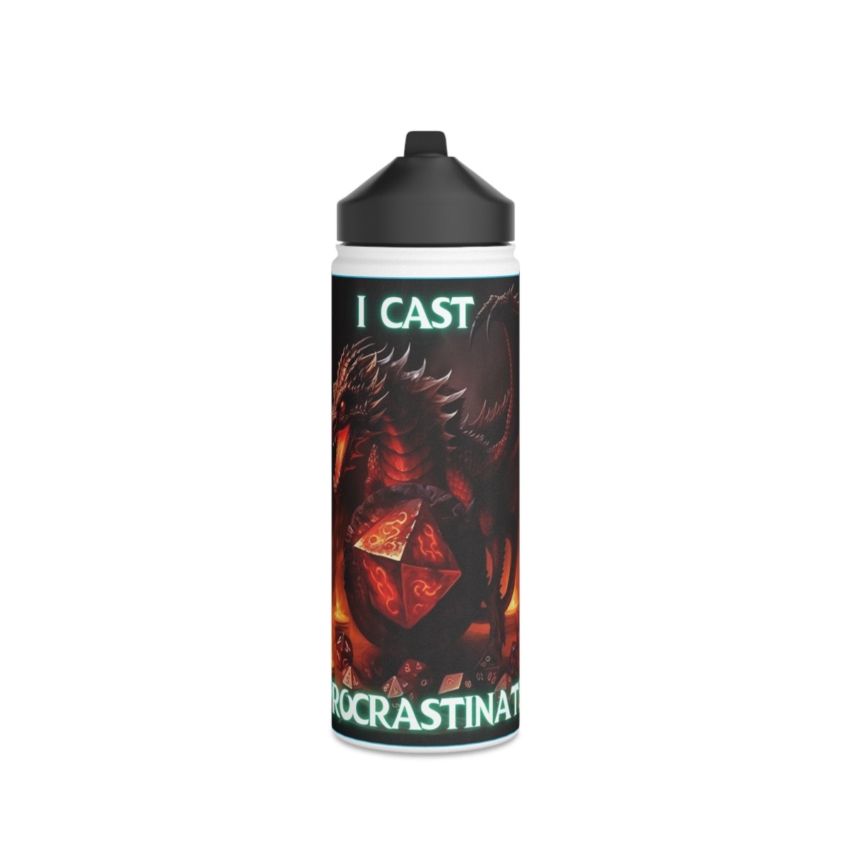 Goated Goods - D&D - I Cast Procrastinate - Stainless Steel Water Bottle, Standard Lid - 18oz - White