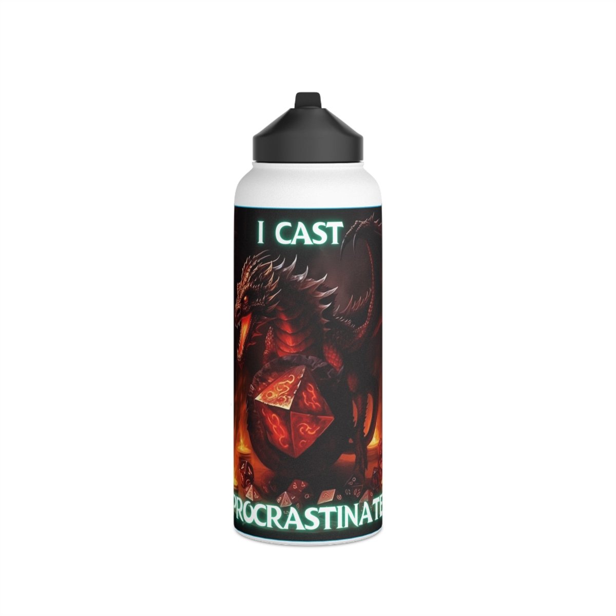 Goated Goods - D&D - I Cast Procrastinate - Stainless Steel Water Bottle, Standard Lid - 32oz - White