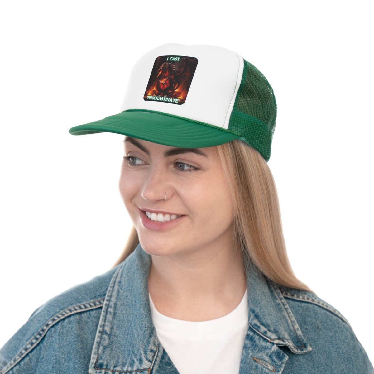 Goated Goods - D&D - I Cast Procrastinate - Trucker Hat - Green - One size