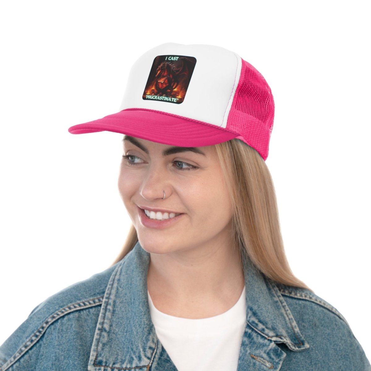 Goated Goods - D&D - I Cast Procrastinate - Trucker Hat - Pink - One size