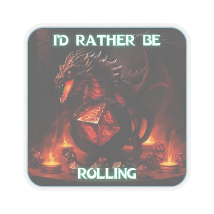 Goated Goods - D&D - I'd Rather Be Rolling - Kiss-Cut Transparent Sticker - 2" × 2" - Transparent