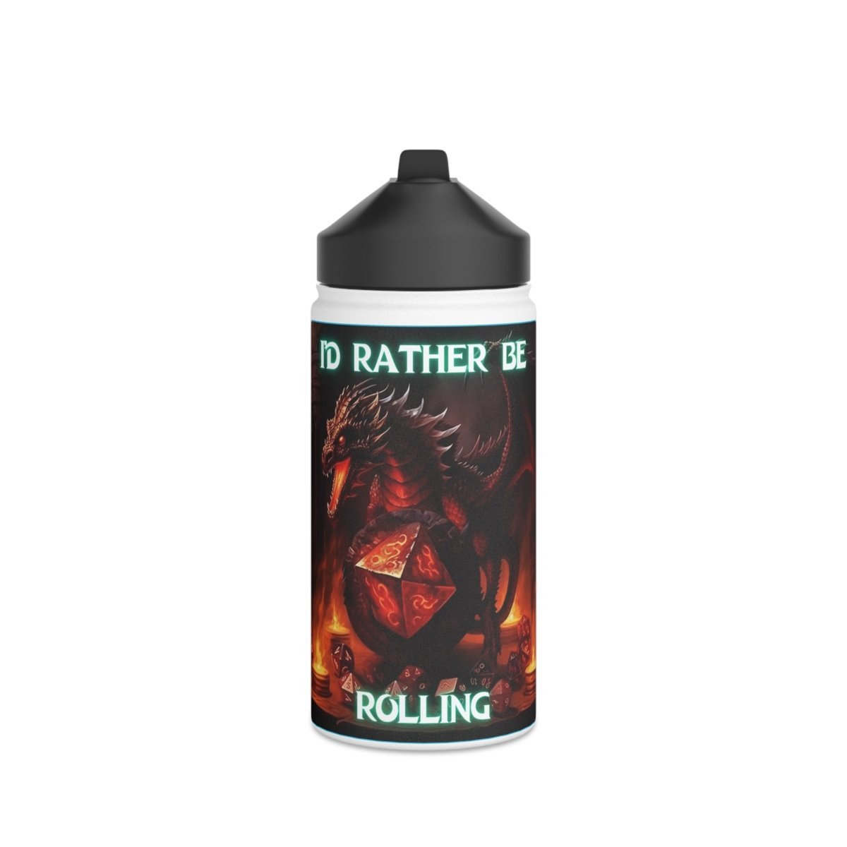 Goated Goods - D&D - I'd Rather Be Rolling - Stainless Steel Water Bottle, Standard Lid - 12oz - White