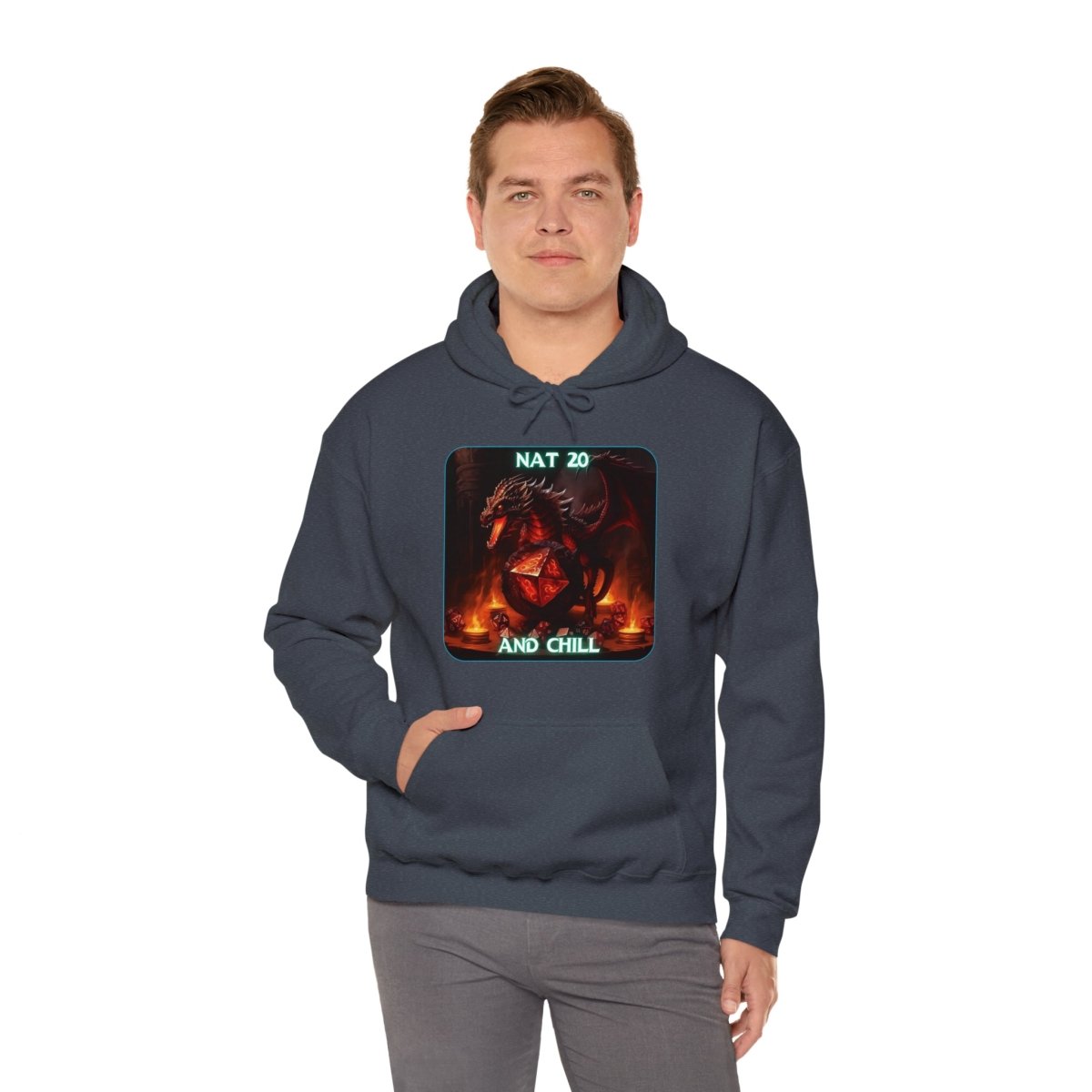 Goated Goods - D&D - Nat 20s and Chill - Unisex Hoodie - Heather Navy - S