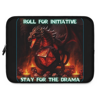 Goated Goods - D&D - Roll for Initiative, Stay for the Drama - Laptop Sleeve - Black - 17"