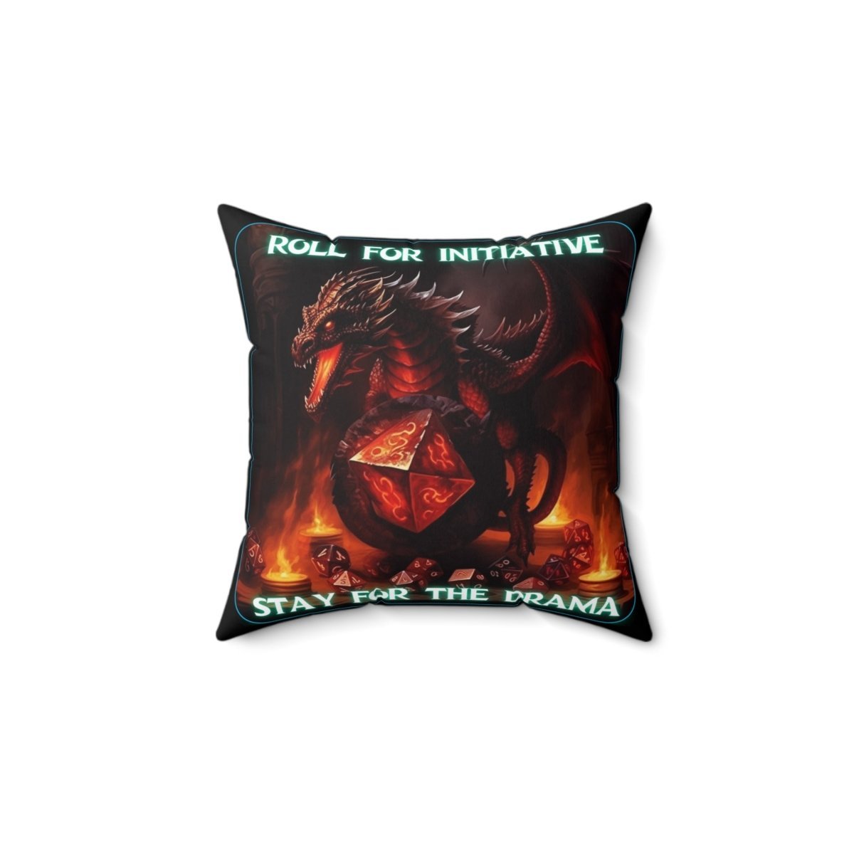 Goated Goods - D&D - Roll for Initiative, Stay for the Drama - Square Pillow - 14" × 14" -