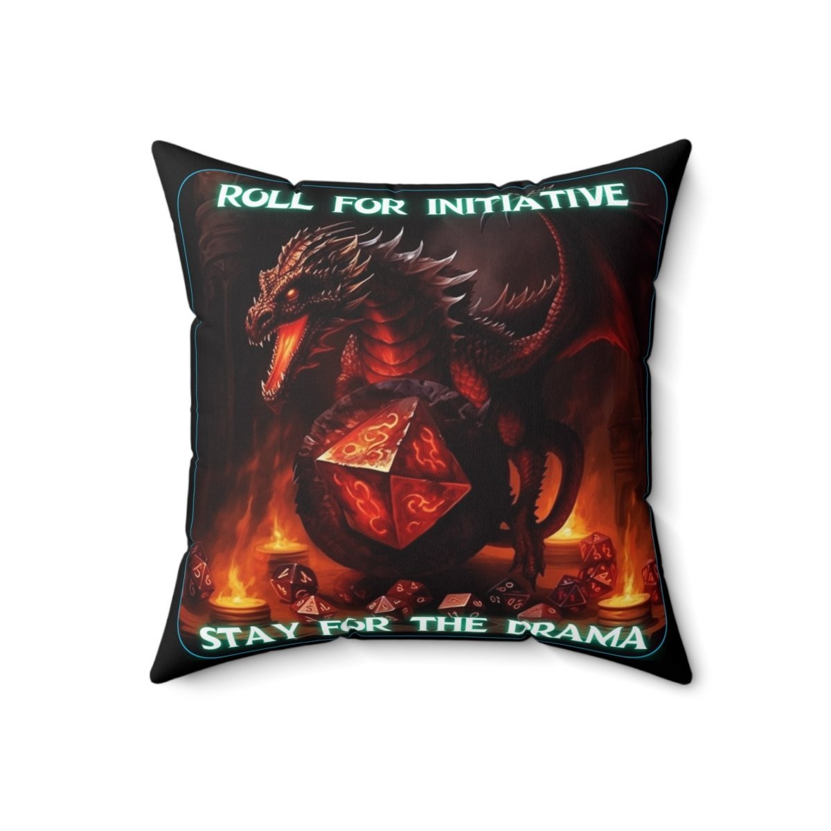 Goated Goods - D&D - Roll for Initiative, Stay for the Drama - Square Pillow - 18" × 18" -