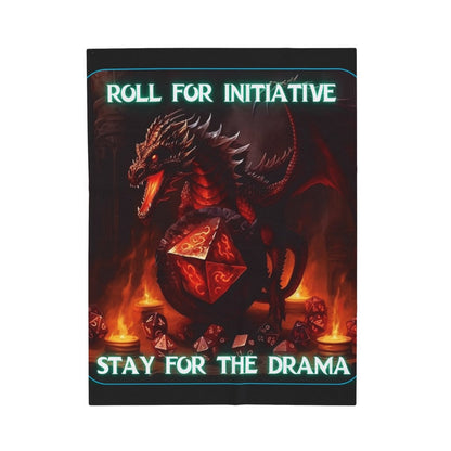 Goated Goods - D&D - Roll for Initiative, Stay for the Drama - Velveteen Plush Blanket - 50" × 60" -