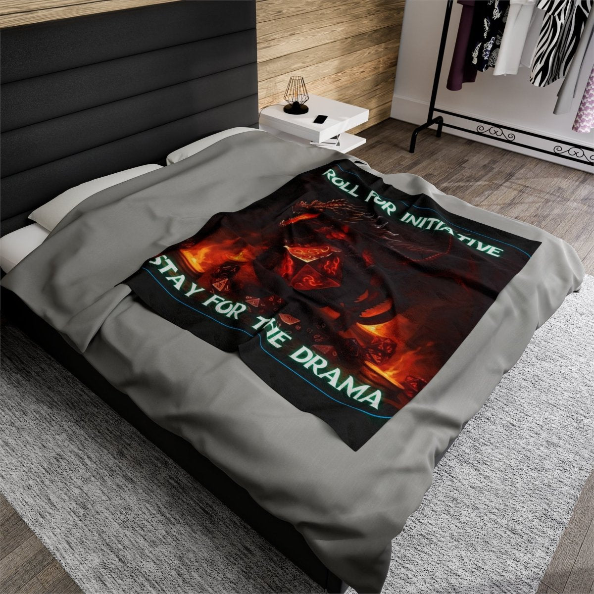 Goated Goods - D&D - Roll for Initiative, Stay for the Drama - Velveteen Plush Blanket - 50" × 60" -