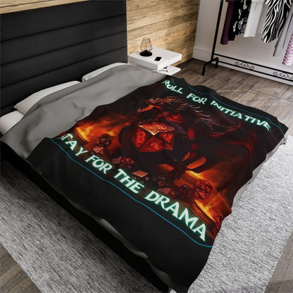 Goated Goods - D&D - Roll for Initiative, Stay for the Drama - Velveteen Plush Blanket - 60" × 80" -