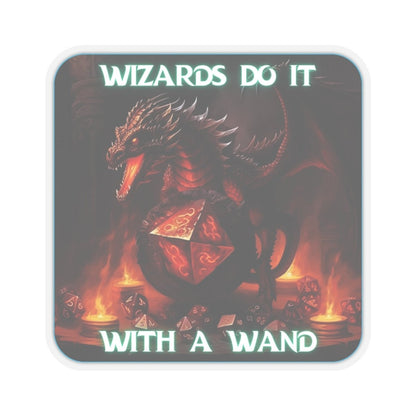 Goated Goods - D&D - Wizards Do It with a Wand - Kiss-Cut Transparent Sticker - 4" × 4" - Transparent