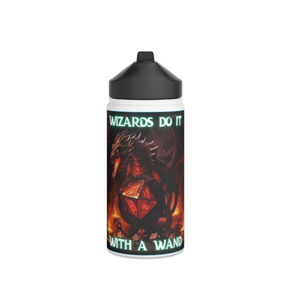 Goated Goods - D&D - Wizards Do It with a Wand - Stainless Steel Water Bottle, Standard Lid - 12oz - White