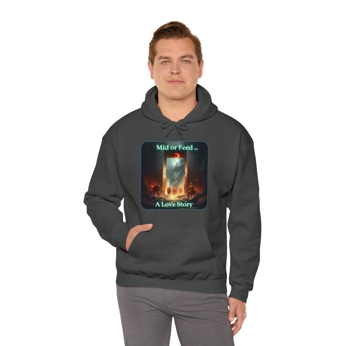 Goated Goods - Dota - Mid or Feed A Love Story - Unisex Hoodie - Dark Heather - S