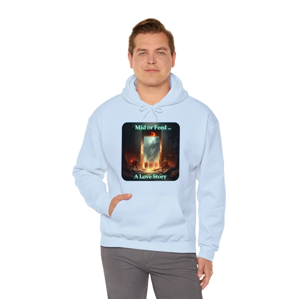 Goated Goods - Dota - Mid or Feed A Love Story - Unisex Hoodie - Light Blue - S