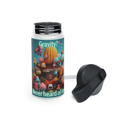 Goated Goods - Fall Guys - Gravity Never heard of her - Stainless Steel Water Bottle, Standard Lid - 12oz - White