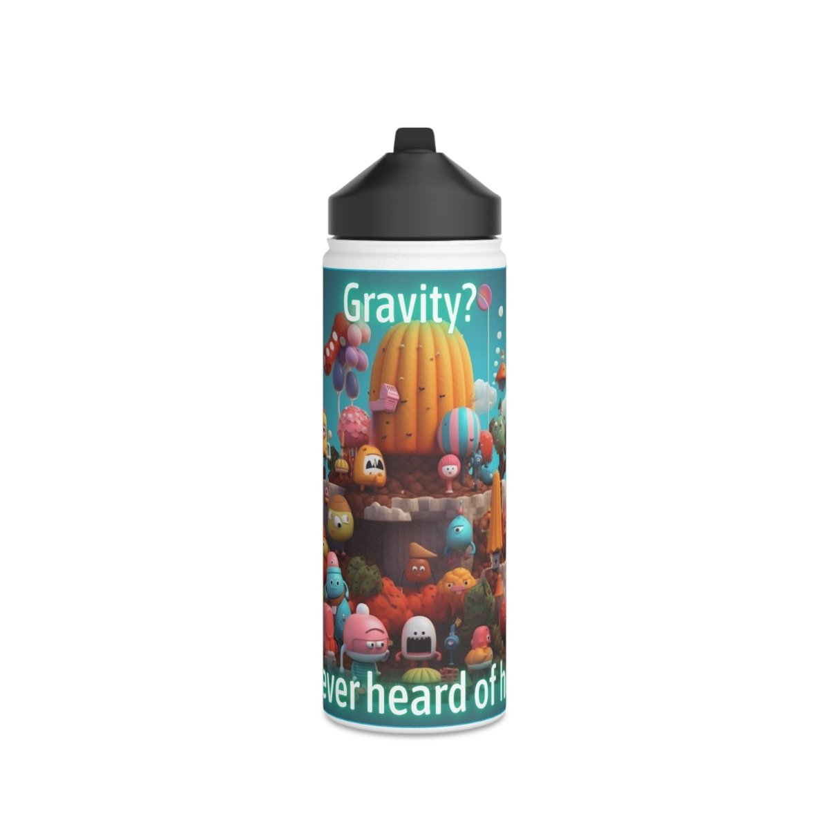 Goated Goods - Fall Guys - Gravity Never heard of her - Stainless Steel Water Bottle, Standard Lid - 18oz - White