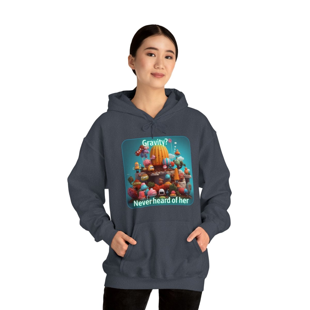 Goated Goods - Fall Guys - Gravity Never heard of her - Unisex Hoodie - Heather Navy - S