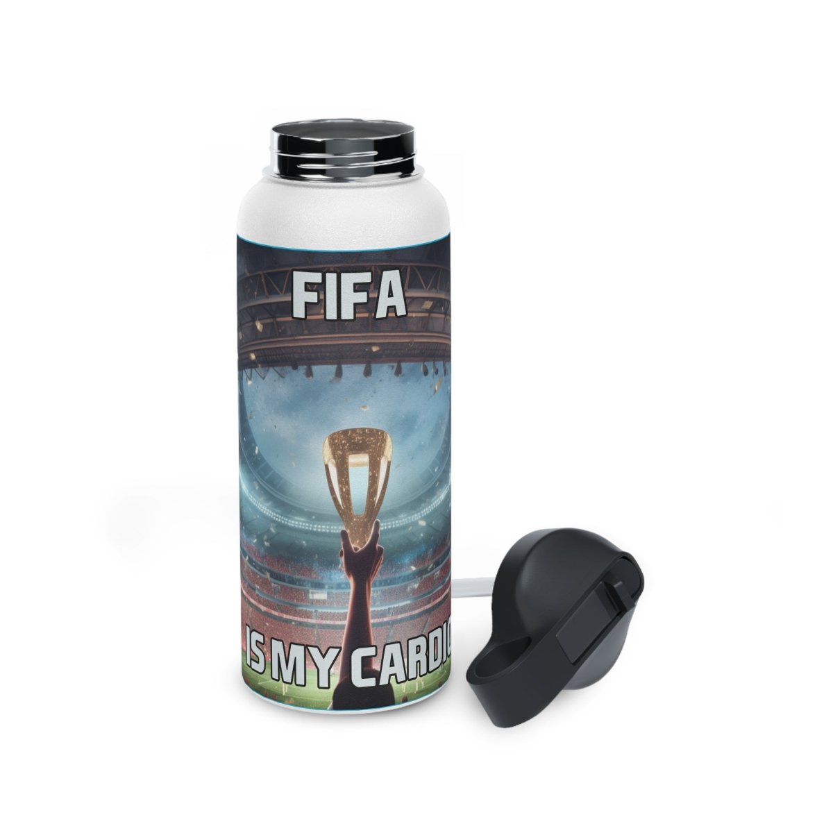 Goated Goods - FIFA - FIFA is My Cardio - Stainless Steel Water Bottle, Standard Lid - 32oz - White