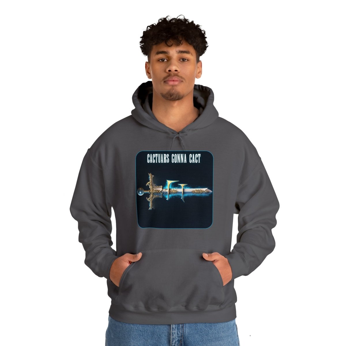 Goated Goods - Final Fantasy - Cactuars gonna Cact - Unisex Hoodie - Charcoal - S