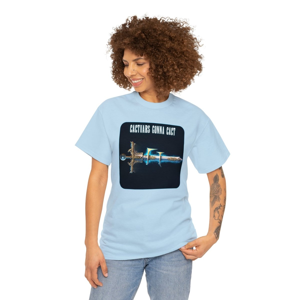 Goated Goods - Final Fantasy - Cactuars gonna Cact - Unisex T-shirt - Light Blue - S