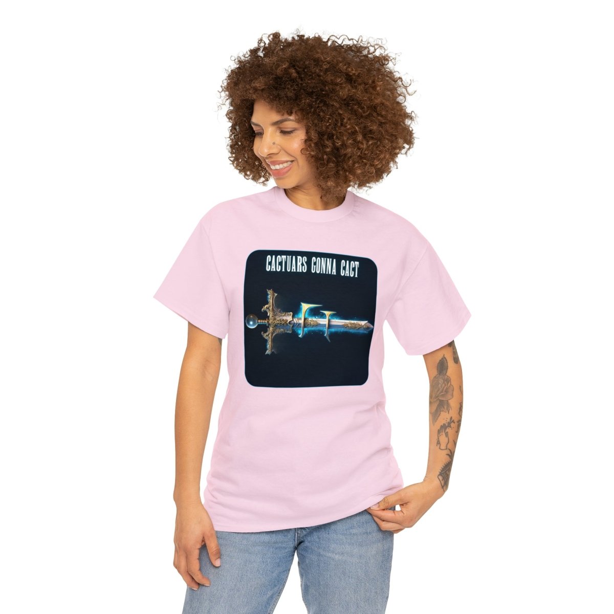 Goated Goods - Final Fantasy - Cactuars gonna Cact - Unisex T-shirt - Light Pink - S