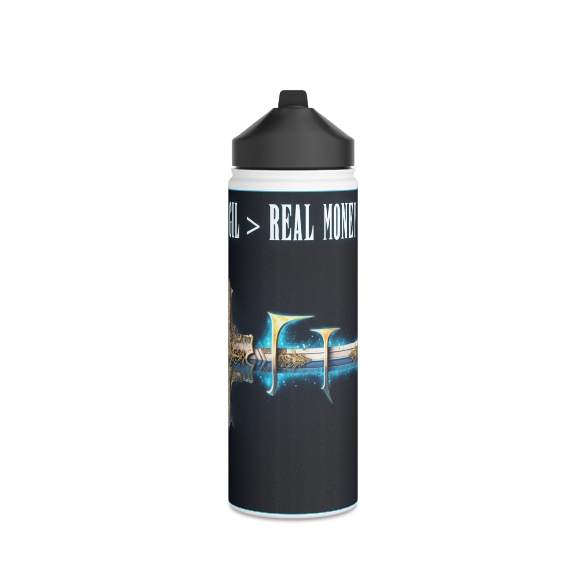 Goated Goods - Final Fantasy - Gil Real Money - Stainless Steel Water Bottle, Standard Lid - 18oz - White