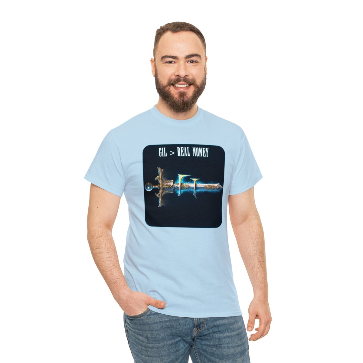 Goated Goods - Final Fantasy - Gil Real Money - Unisex T-shirt - Light Blue - S