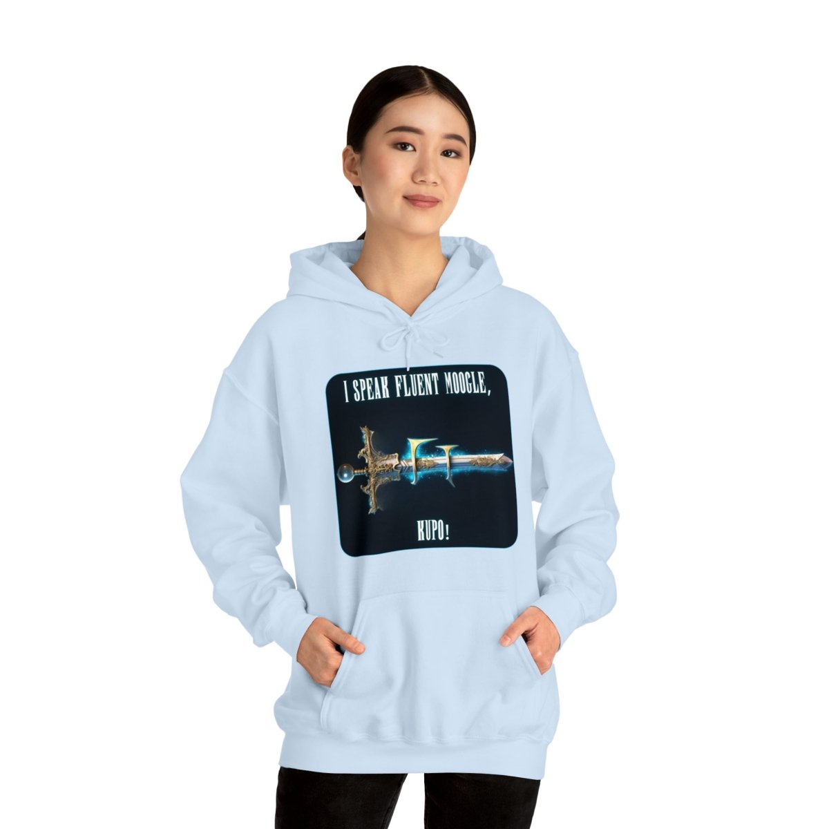 Goated Goods - Final Fantasy - I speak fluent Moogle, Kupo! - Unisex Hoodie - Light Blue - S