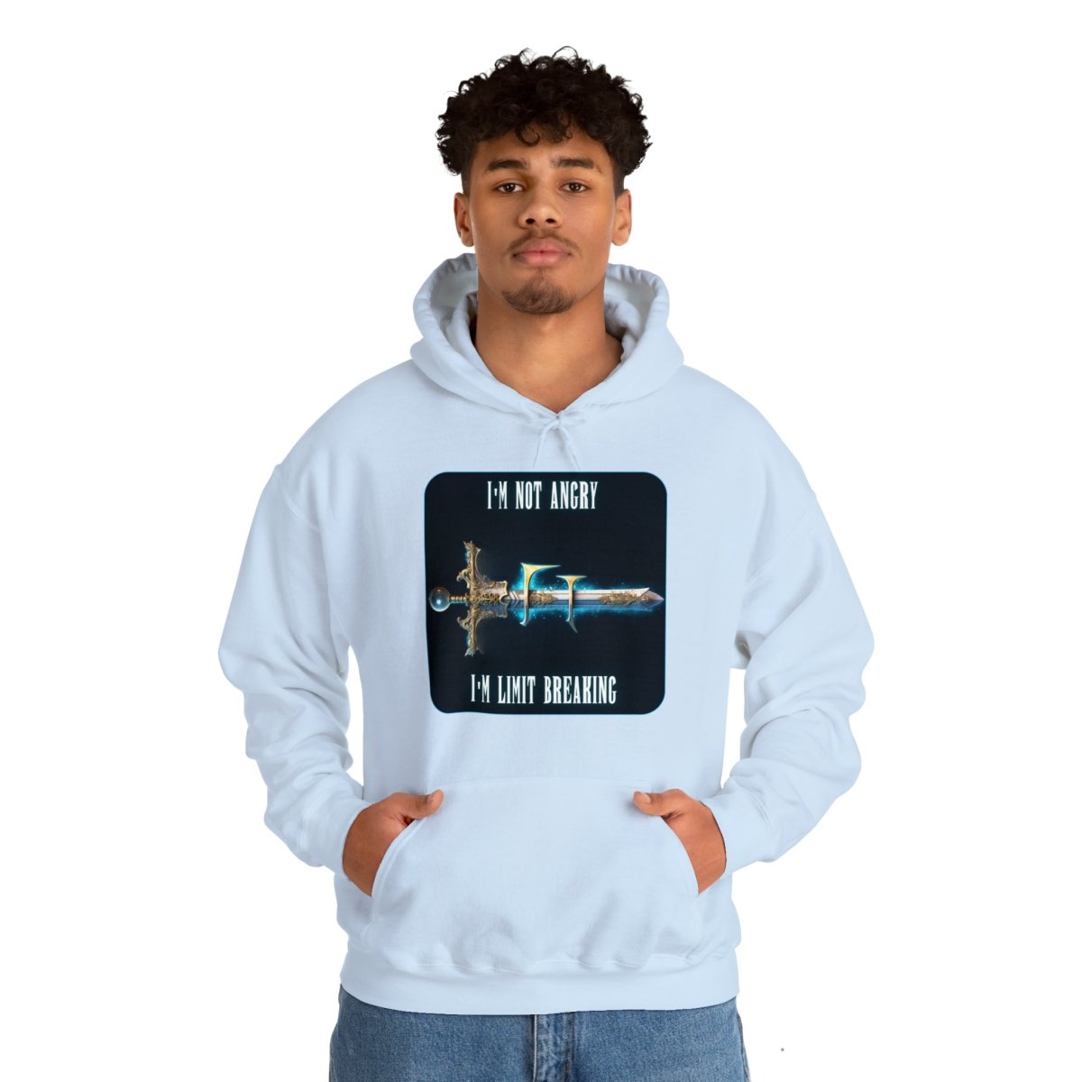 Goated Goods - Final Fantasy - I'm not angry; I'm Limit Breaking - Unisex Hoodie - Light Blue - S