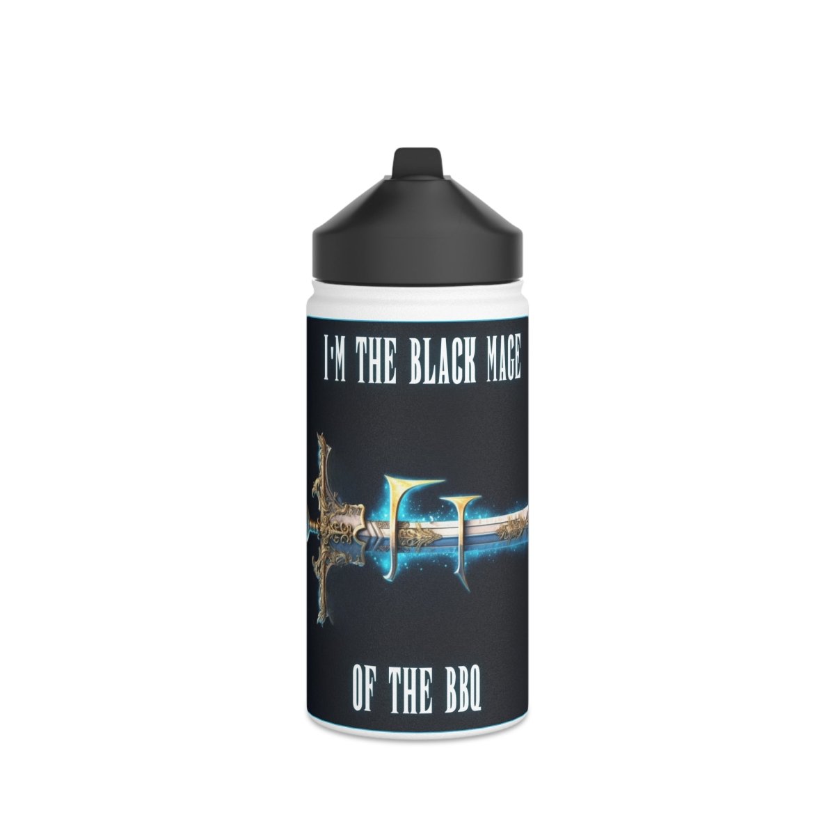 Goated Goods - Final Fantasy - I'm the Black Mage of the BBQ - Stainless Steel Water Bottle, Standard Lid - 12oz - White