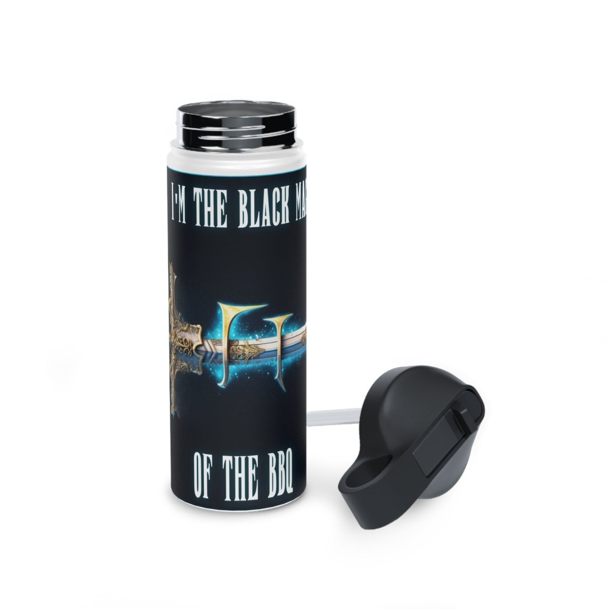 Goated Goods - Final Fantasy - I'm the Black Mage of the BBQ - Stainless Steel Water Bottle, Standard Lid - 18oz - White