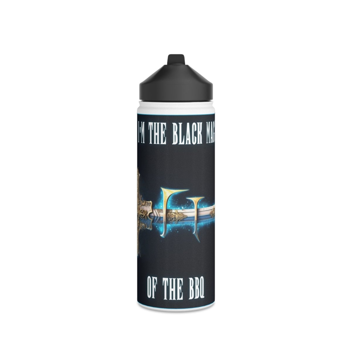 Goated Goods - Final Fantasy - I'm the Black Mage of the BBQ - Stainless Steel Water Bottle, Standard Lid - 18oz - White