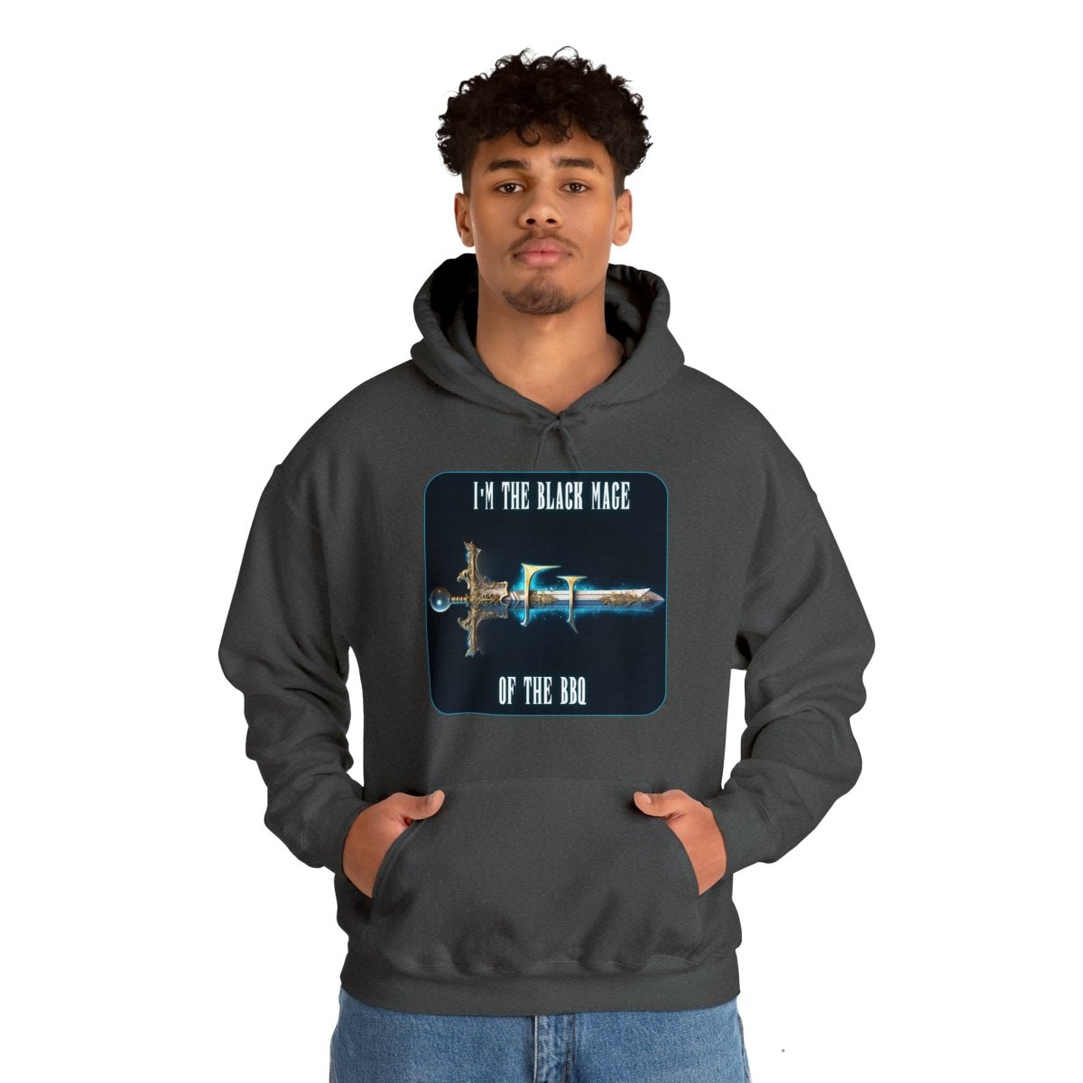 Goated Goods - Final Fantasy - I'm the Black Mage of the BBQ - Unisex Hoodie - Dark Heather - 2XL