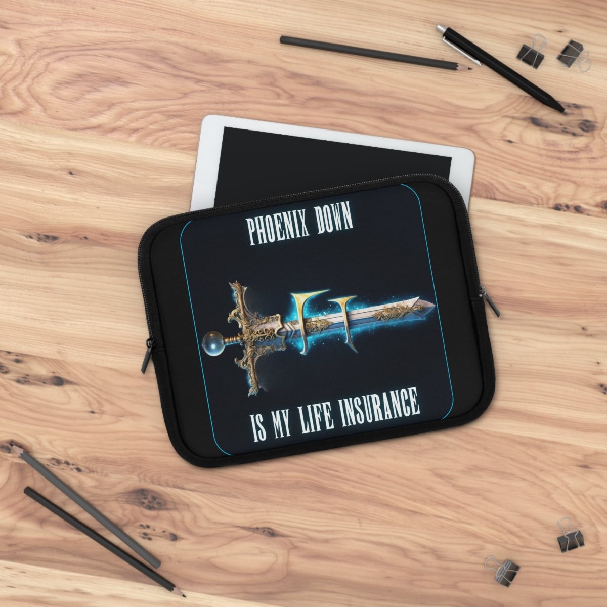 Goated Goods - Final Fantasy - Phoenix Down is my life insurance - Laptop Sleeve - Black - 10"