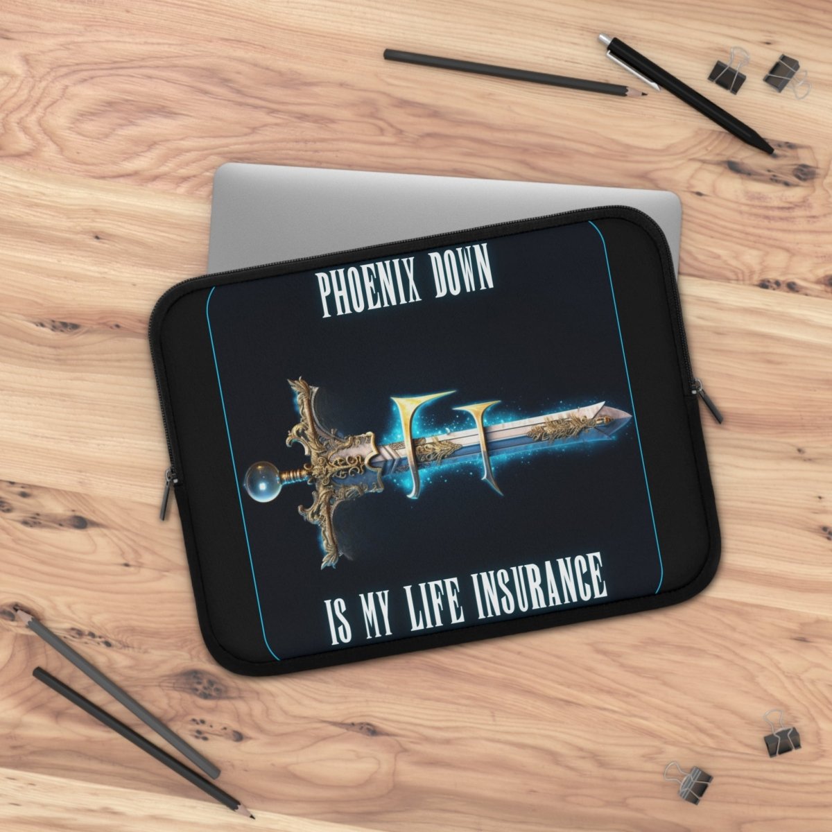 Goated Goods - Final Fantasy - Phoenix Down is my life insurance - Laptop Sleeve - Black - 13"