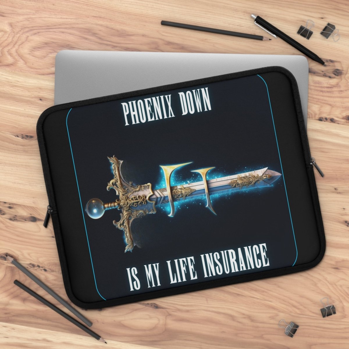 Goated Goods - Final Fantasy - Phoenix Down is my life insurance - Laptop Sleeve - Black - 17"