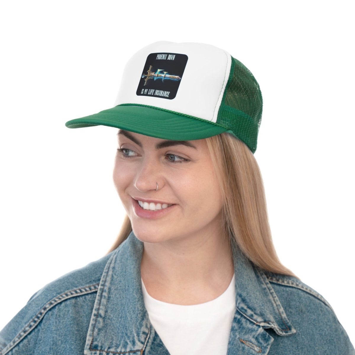 Goated Goods - Final Fantasy - Phoenix Down is my life insurance - Trucker Hat - Green - One size