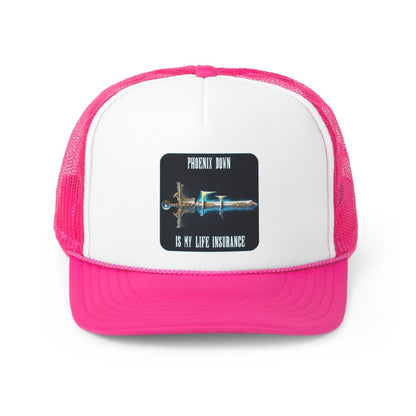 Goated Goods - Final Fantasy - Phoenix Down is my life insurance - Trucker Hat - Pink - One size