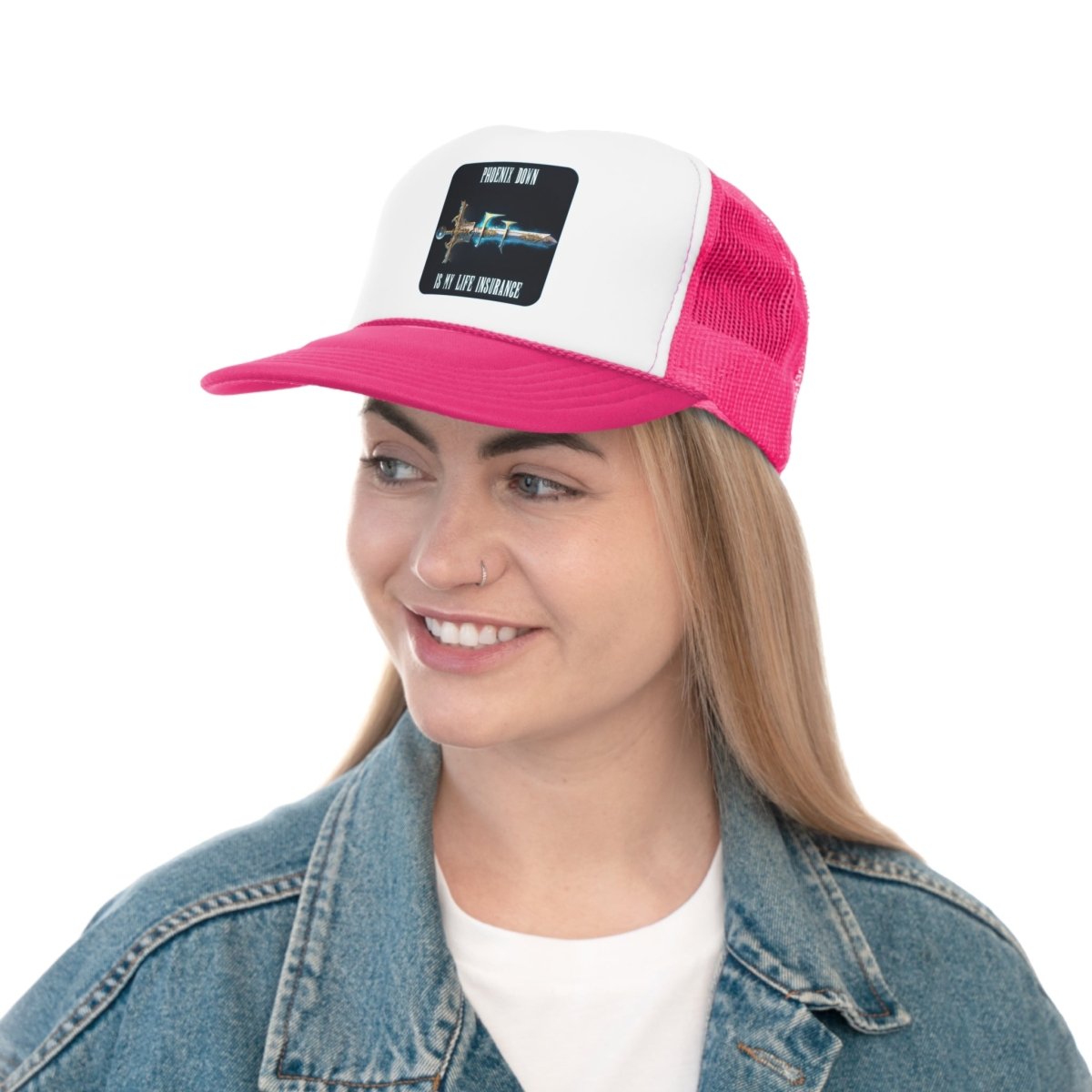 Goated Goods - Final Fantasy - Phoenix Down is my life insurance - Trucker Hat - Pink - One size