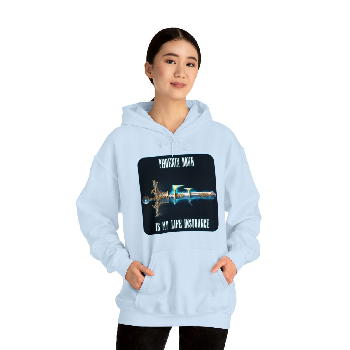 Goated Goods - Final Fantasy - Phoenix Down is my life insurance - Unisex Hoodie - Light Blue - M