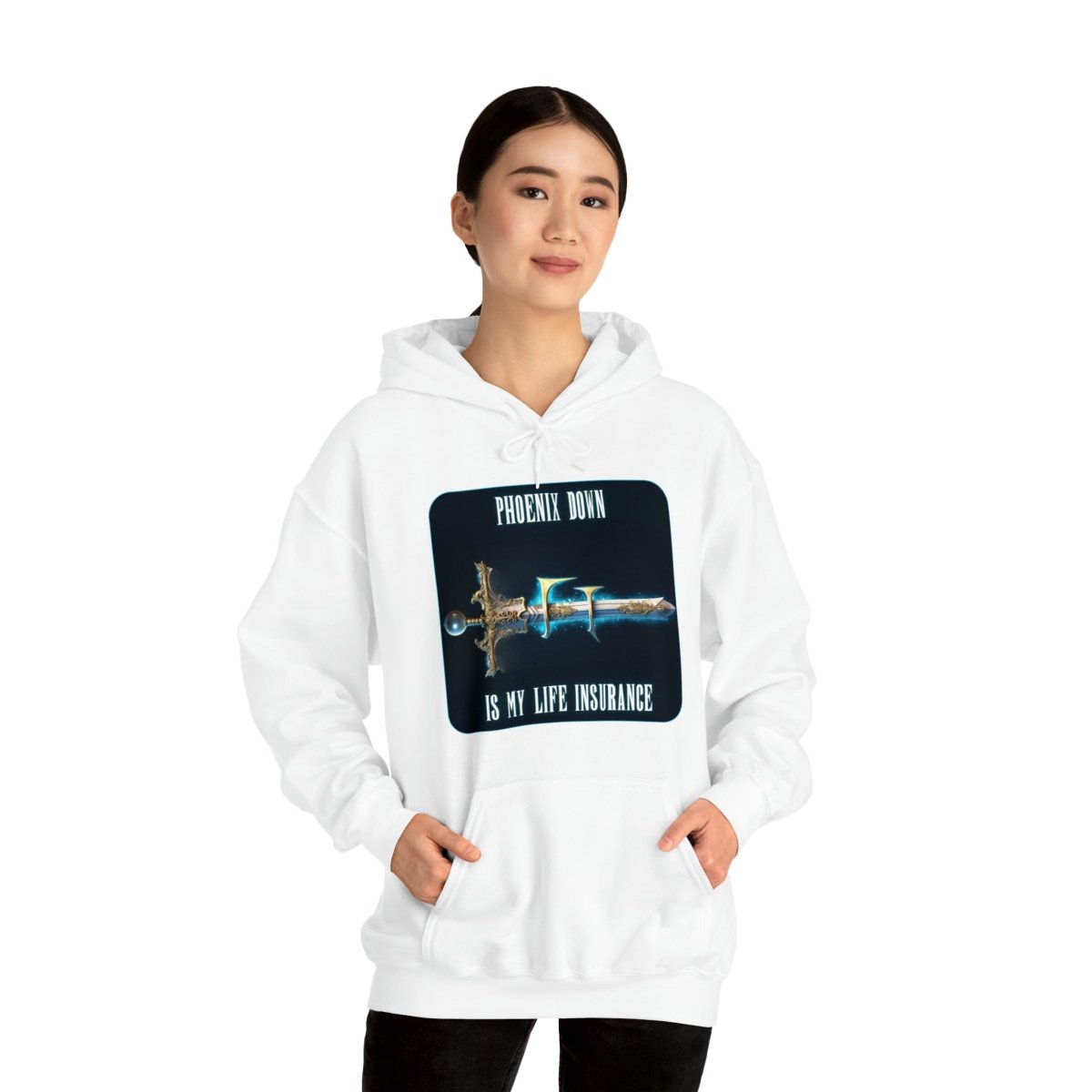 Goated Goods - Final Fantasy - Phoenix Down is my life insurance - Unisex Hoodie - White - S