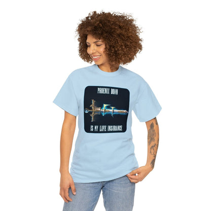 Goated Goods - Final Fantasy - Phoenix Down is my life insurance - Unisex T-shirt - Light Blue - S